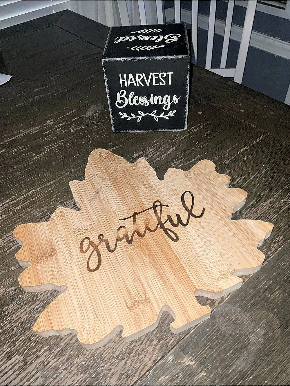 Fall Maple Leaf Platter & Wooden Cube Harvest Decor